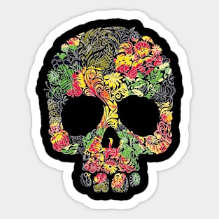 Tropical Multi Color Floral Skull Sticker